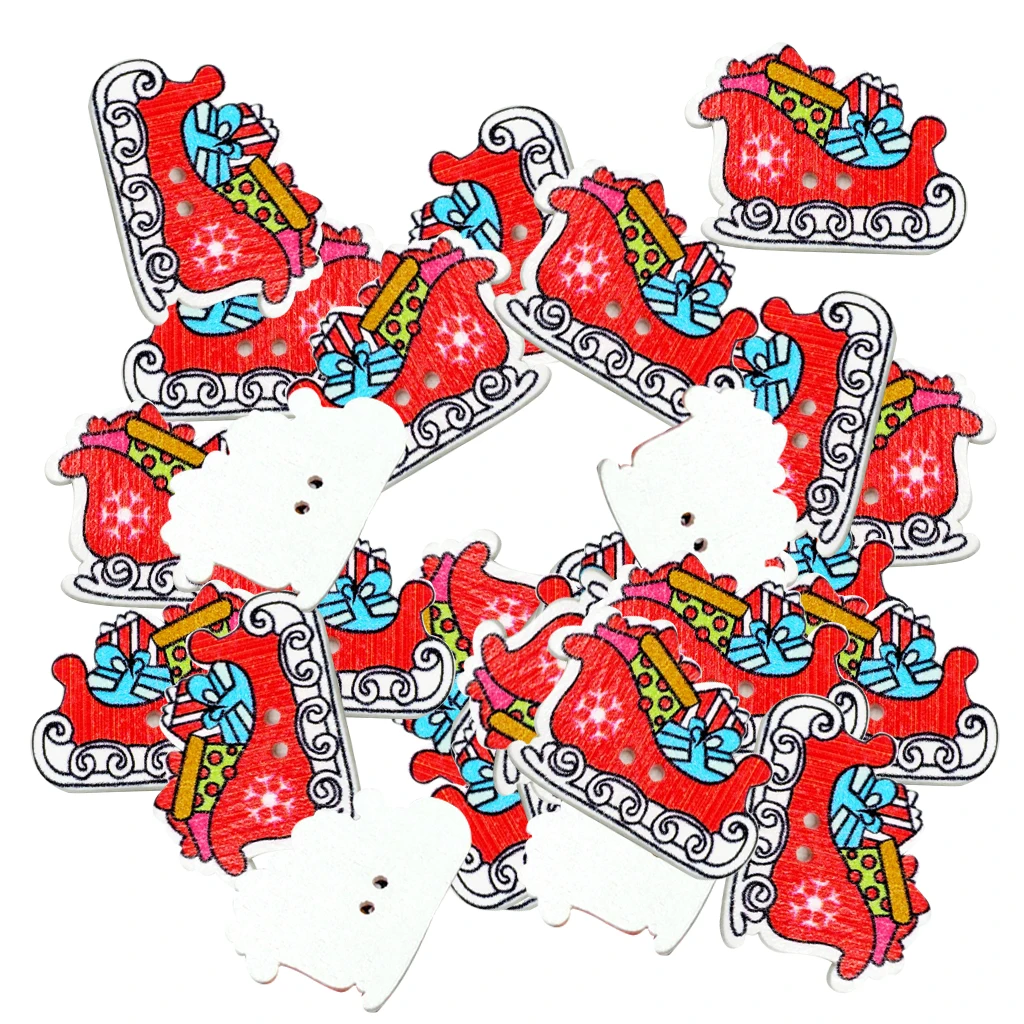50 Pieces Xmas Sled Sleigh Wood Buttons Sewing Scrapbooking Gift Clothing Decoration