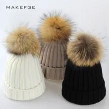 Real Fur font b Winter b font Hat Raccoon Pom Pom Hat For font b Women
