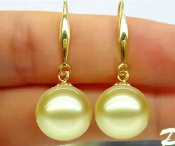 

hj 00321 AAA pair of natural 10-11MM Australian south sea gold pearl earrings