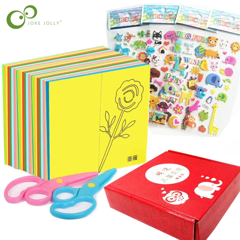 

48/96pcs Kids cartoon color paper folding and cutting toys/children kingergarden art craft DIY educational toys with sticker WYQ