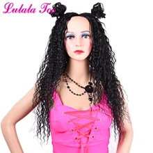 Натуральный черный кудрявый синтетический парик для волос для женщин 26 дюймов длинные бразильские локон термостойкие мягкие кружева полный парик машина