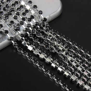 

Black shiny crystal 10yards Acrylic Rhinestone Chain silver/gold base SS12 crystal rhinestone chain for Garment free shipping