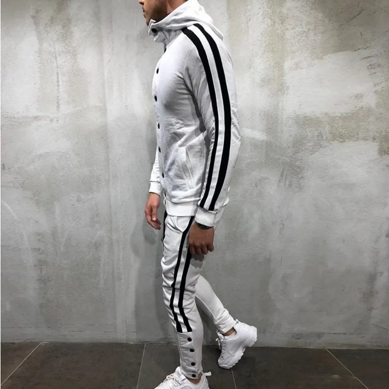 2018 лоскутное демисезонный для мужчин костюмы Спортивная костюм сбоку Полосатый Толстовка комплект из двух предметов Drawstring chandal hombre
