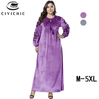 

CIVI CHIC Plus Size Long Robe Femme Retro Loose Jurk Dames Ethnic Floral Embroidery Maxi Dress Flannel Velvet Women Gown DRS231