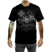 Мужские рубашки из хлопка, футболка с принтом "Hot Rod Gasoline Garage" Herren V8 Oldtimer, байкер, рокабилли, футболки с принтом