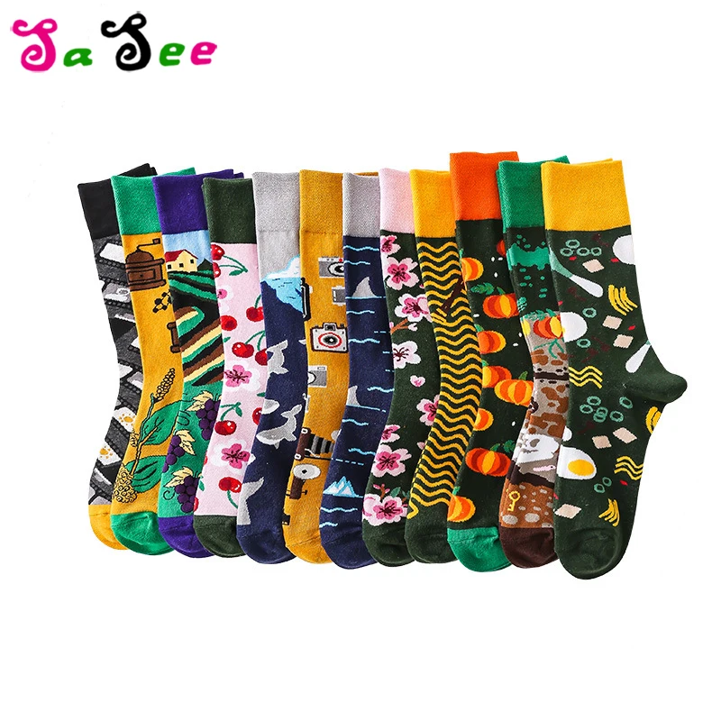 12 пар модных зимних носков унисекс с милым рисунком, женские, мужские, Harajuku Art Kawaii, хлопковые теплые носки, хипстерские носки по щиколотку