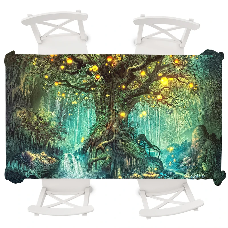 

Psychedelic Wishing Tree Rectangular Tablecloth Waterproof Round Table Cloth Halloween Table Cover nappe de table rectangulaire