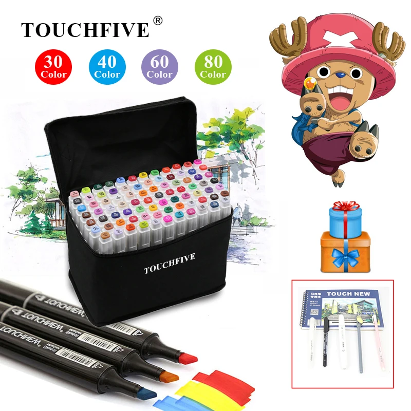 

TOUCHFIVE 30/40/60/80/108/168 Colors Art Markers Artist Sketch Drawing Manga Markers Alcohol Based Art Supplies Markers