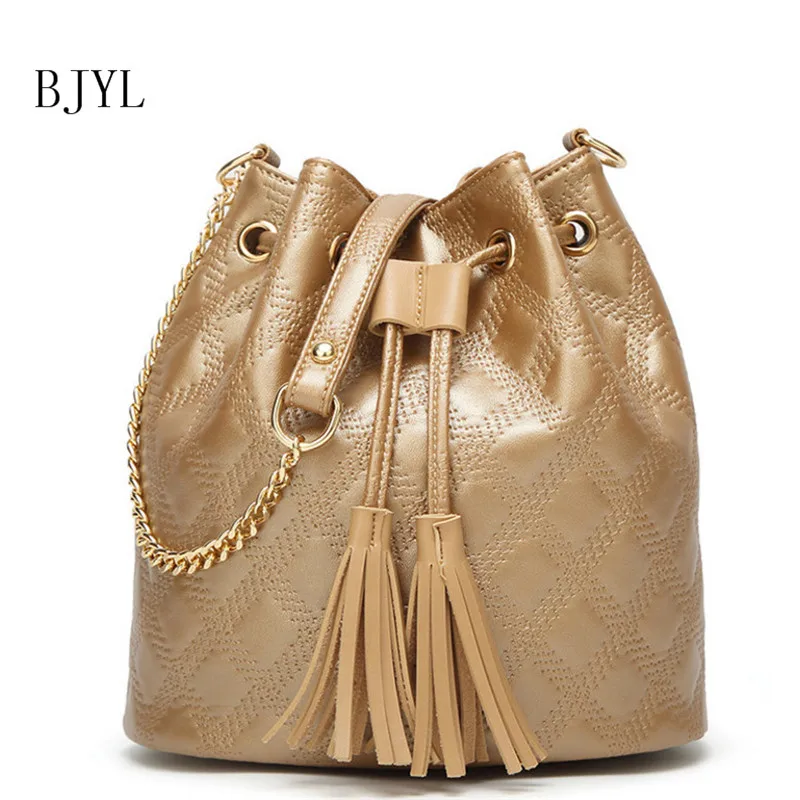 

2018 New PU Plaid Lady Bucket Bag Chains Shoulder Crossbody bags Women's Vintage Messenger