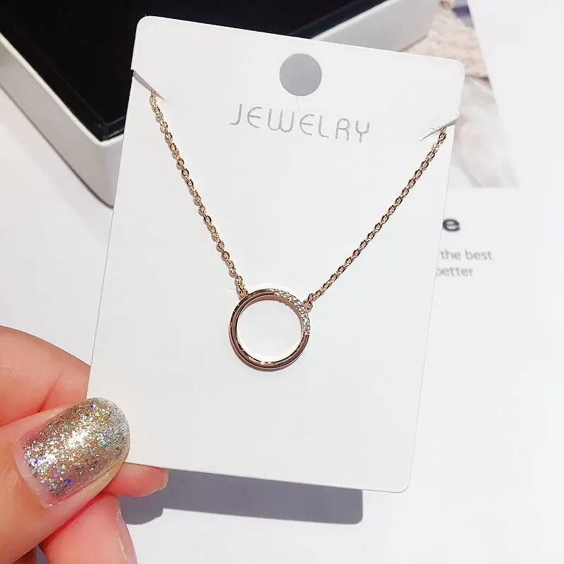 

High-end Minimalism Round Pendant Necklace Rose Gold Color Micro Paved Cubic Zircon Necklace for Women