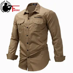 Мужская рубашка 2019 новая 100% хлопковая рубашка в стиле милитари для мужчин с длинными рукавами Повседневные рубашки с карманами мужские