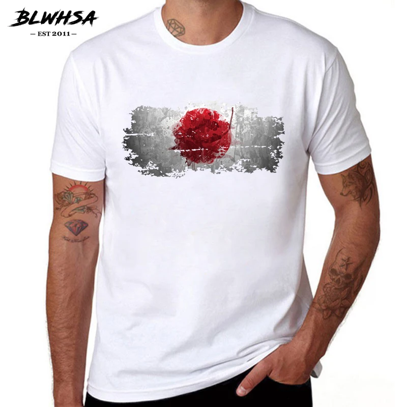 

BLWHSA Japan Flag Printing T shirt Men Casual Short Sleeve 100% Cotton Design T-shirts Funny Japanese Flag Brand Men Tees