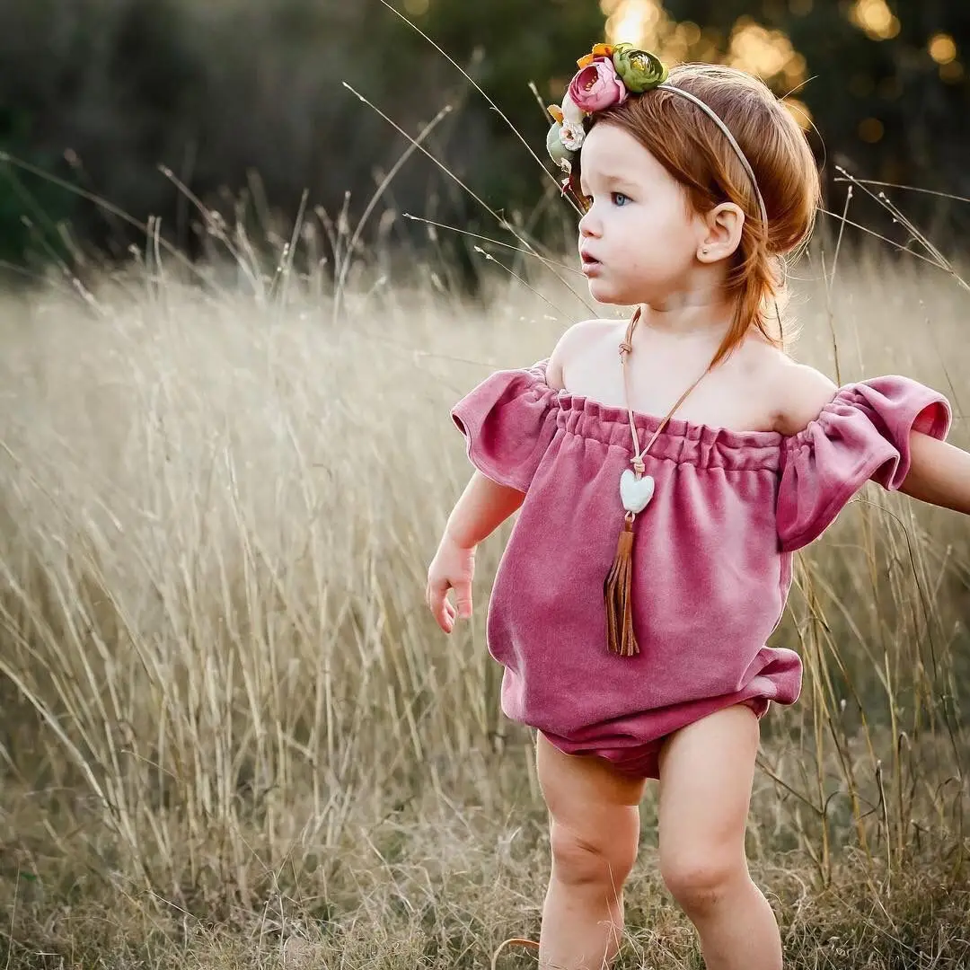 Детский бархатный комбинезон с открытыми плечами и коротким рукавом|velvet romper|rompers
