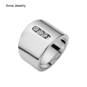 

Elegant Brand Designer 3 Moving Stones Ring Stainless Steel Metal with Gem Studded Fashion Women Glossy Moving Stones Ring Gift