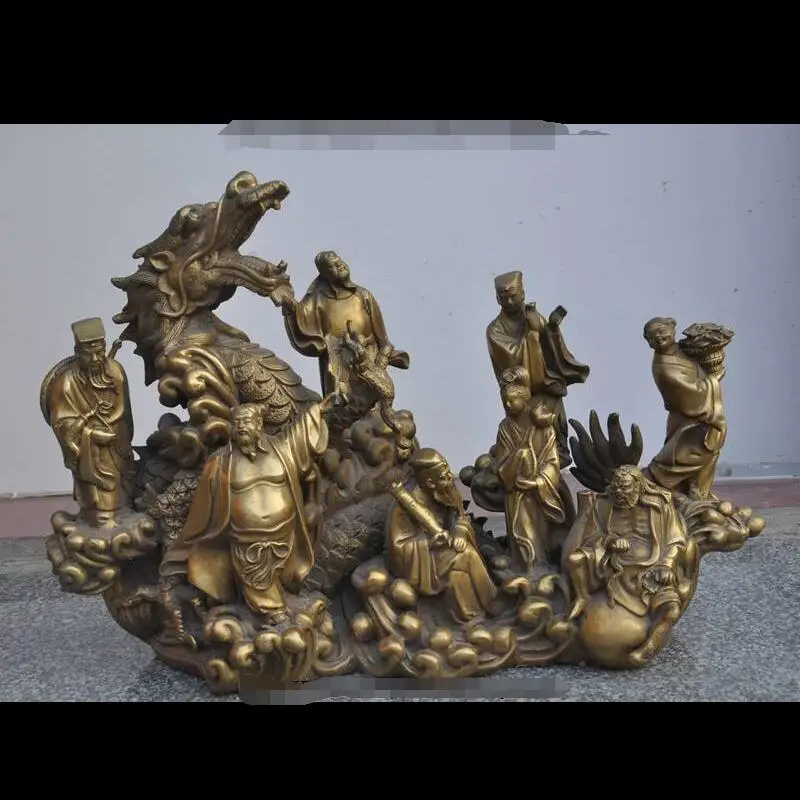 

hui88K8052<<<17"china folk Myth brass dragon Eight Immortals Pat Sin gods Immortal God statue