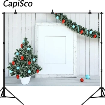 

Capisco Christmas Photography Backdrop White Wooden Wall Photo Backdrops Christmas Tree For Children Studio Background
