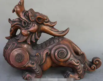 

13" Chinese Bronze Wealth Money Dragon Pixiu Brave Troops Unicorn Beast Statue