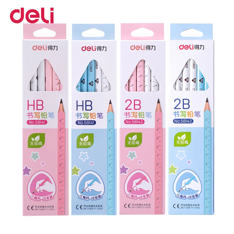Карандаш Deli для письма рисования осмотров 2B/HB треугольный стержень Нетоксичная