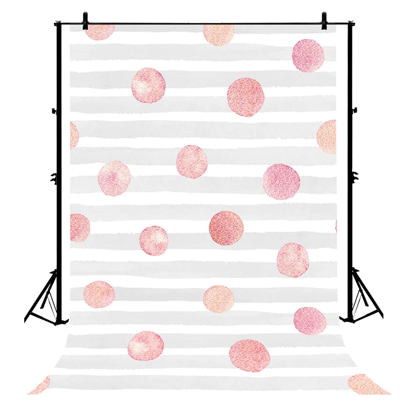 

5x7ft Grey Stripes Pink Polka Dots Shower Indoor Polyester Photo Background Portrait Backdrop