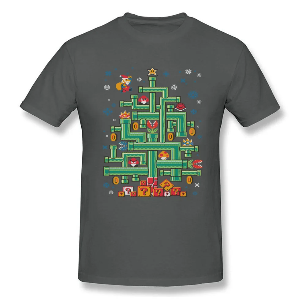 Санта-Клаус Марио! Мужская футболка с рождественской елкой, топ-Сантехник, 80 s, игровая футболка, супер футболки с Марио, хлопковая одежда на Рождество - Цвет: Темно-серый