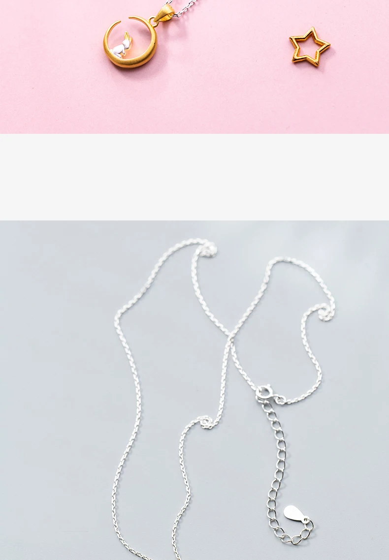 MloveAcc 925 пробы Серебряное колье полумесяц с милым кроликом на Луне для женщин S925 ожерелье из стерлингового серебра-ювелирные изделия