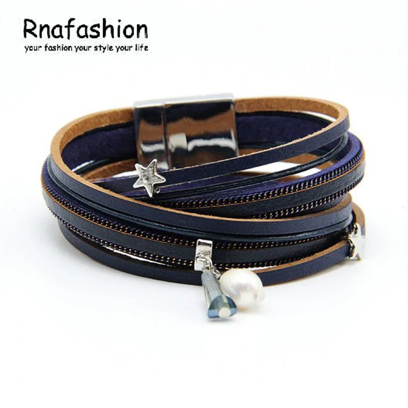 

RNAFASHION Vintage Fashion 3pc Color Unisex Leather Bracelet Multiple Layers Star Bracelets Feminino Jewelry