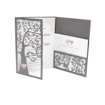

High custom Wedding invitation card models laser cut dark silver pearl paper for wedding decoration