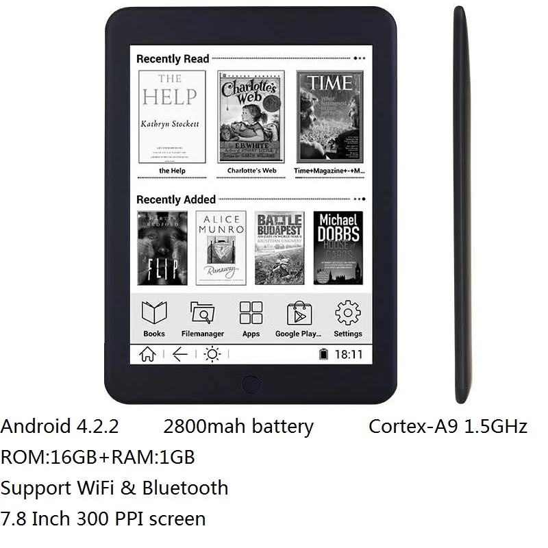 16 Гб электронная книга 7,8 дюймов сенсорный HD экран E-book reader Cortex-A9 android WiFi читалка Bluetooth аудио E-ink 2800 мАч батарея 16 Гб электронная книга 7,8 дюймов сенсорный HD экран E-book reader Cortex-A9 android WiFi читалка Bluetooth аудио E-ink 2800 мАч батарея