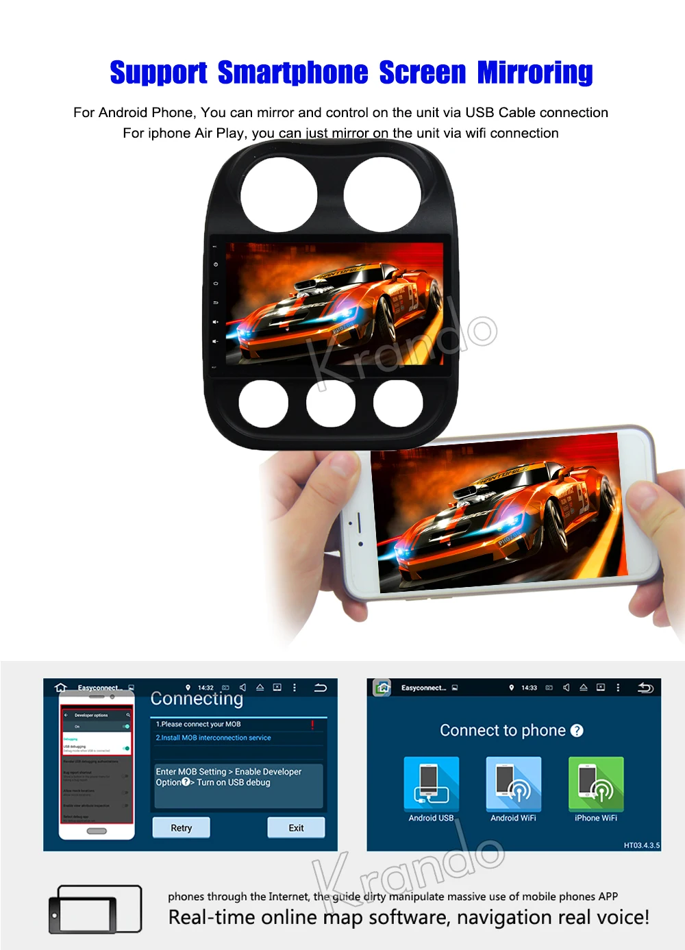 Discount Krando Android 8.1 10.1" Full touch car multimedia system for Jeep COMPASS / Patriot 2007+ player gps navigation system wifi 8