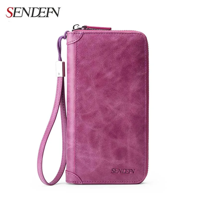 

Sendefn fashion vintage genuine leather women wallets long zipper clutch purse