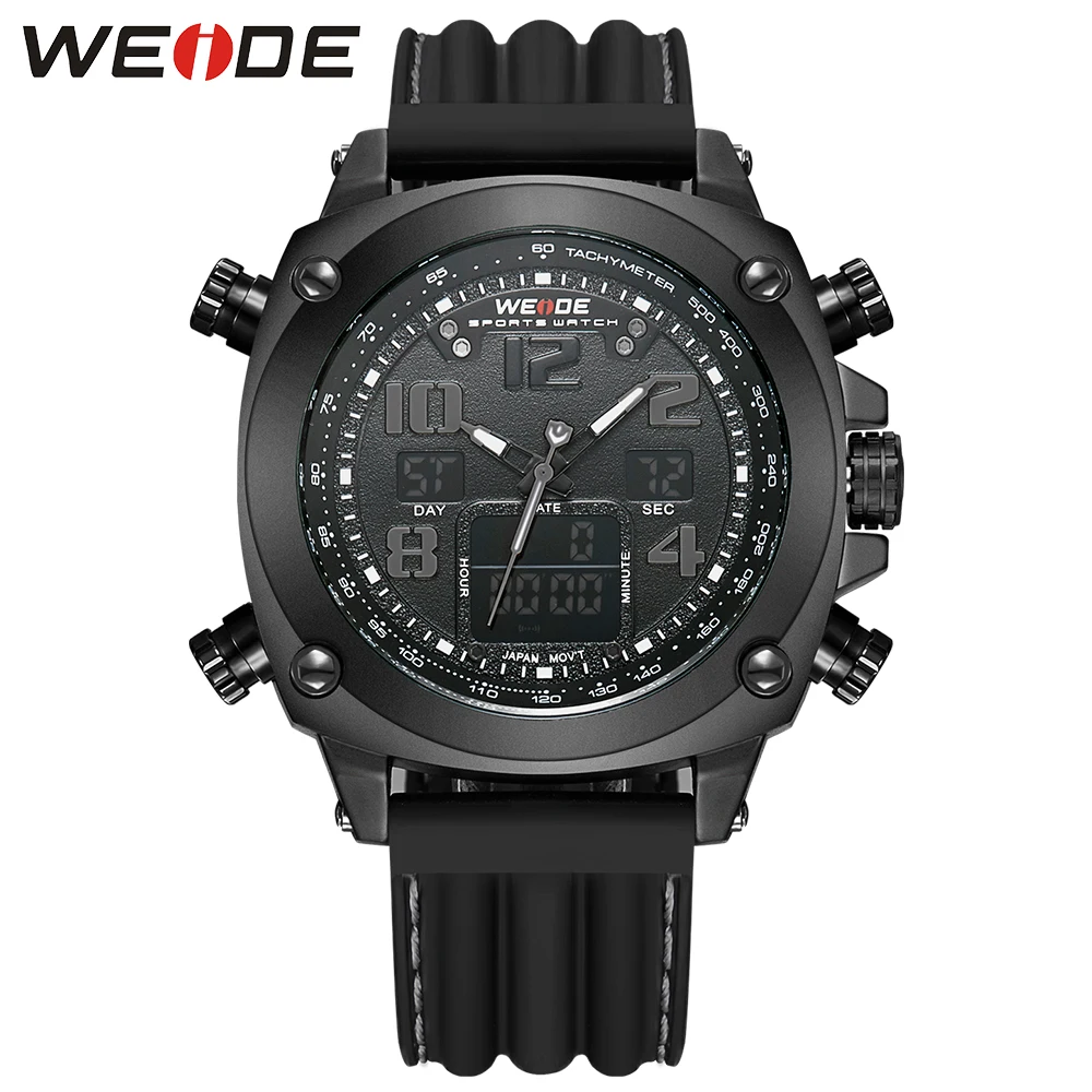 WEIDE мужской силиконовый черный ремешок кварцевый цифровой механизм ретранслятор