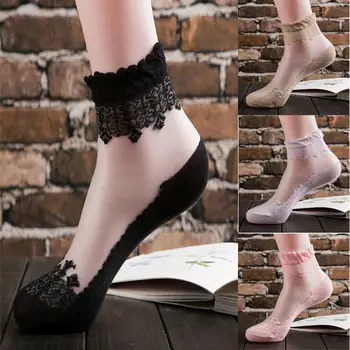 

Retro Vintage Women Sexy Ankle Length Socks Fancy Lace Ruffle Frilly Nylon Short Socks