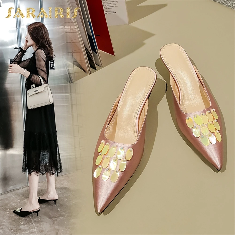 

Sarairis Fashion New Luxury Shoes Woman Pumps 2019 Hot Sale Pointed Toe Slip On Summer Mules Pumps Woman Shoes