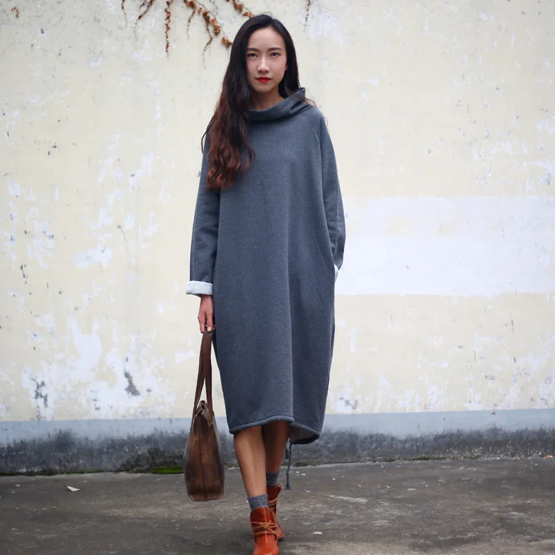 

Johnature 2019 New Vintage Women Autumn Winter Fleece Loose Plus Size Pullovers Turtleneck Long Sweatshirts