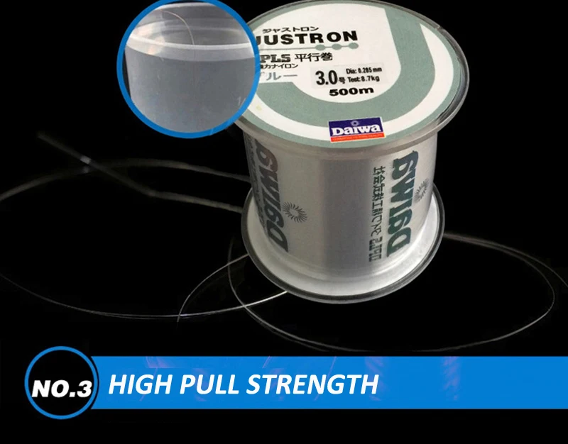 Linha de Pesca Alta Resistência Justron Marca Japonesa 500 m Nylon Daiwa Monofilamento Carpa Pesca Marítima Rocha Super Forte Durável 8 Esporte e Lazer