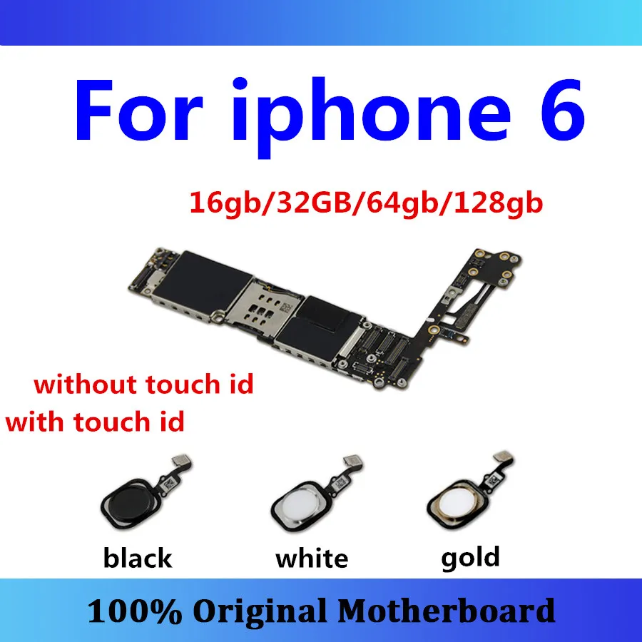 

Original unlocked for iphone 6 motherboard with/without touch ID for iphone 6 logic board 16G/32G/64G/128G Black/White/Gold card