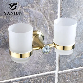 

Yanjun Double Crystal Cup Tumbler Holder Zinc Alloy Wall Mounted Toothbrush Cup Holder Bathroom Accessories Cup Holder YJ-8265