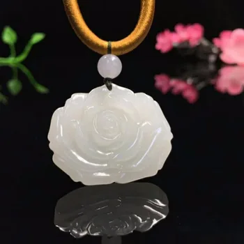 

Hetian jade white jade lotus pendantH1#