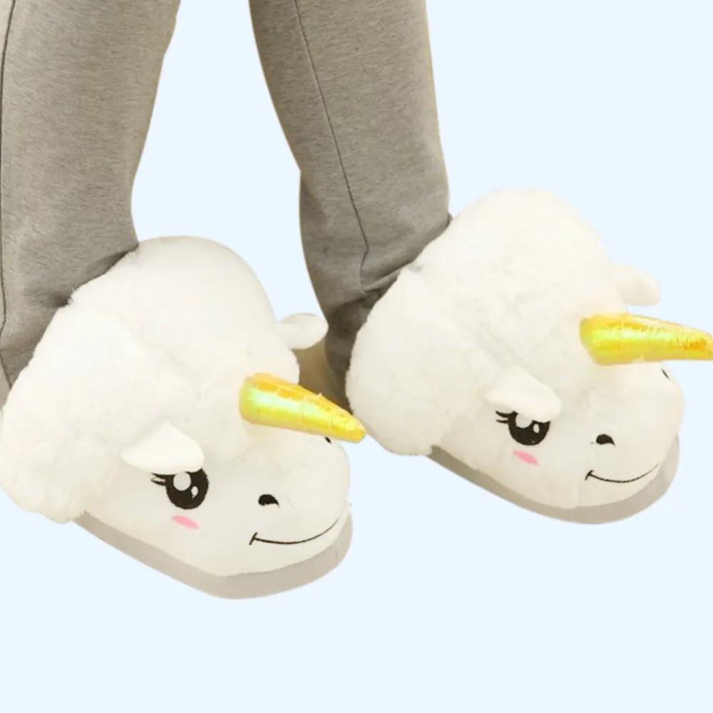New Women Shoes Female Slippers For Home Use Fantasy White Unicorn Plush Cotton Slipper Slip On Adult Size House Indoor Slippers (12)