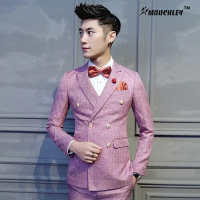 Men Red Designer Wedding Grooms Double Breasted Dinner Casual Suit Jacket+Pant Men Red Designer Wedding Grooms Double Breasted Dinner Casual Suit Jacket+Pant