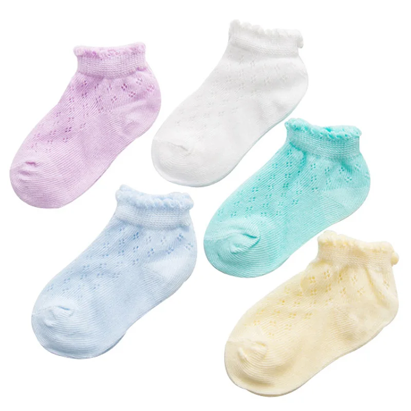 

5 Pairs/Lot Child Socks for Boys Girls 0-5 Years Baby Kids Solid Color Spring Summer Children Mesh Breathable Socks