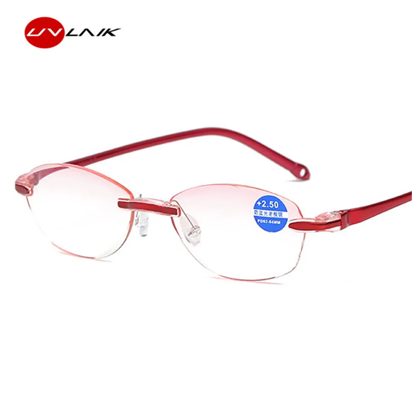 UVLAIK, анти-синие, мужские, женские, очки для чтения, антибликовый светильник, очки без оправы, Пресбиопия, дальнозоркость, очки+ 1,0+ 2,0