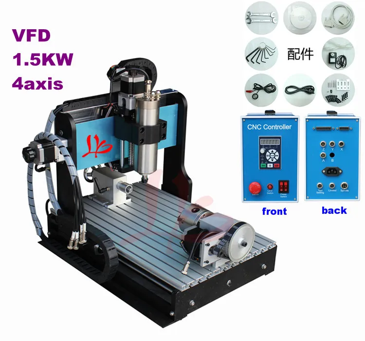 

4 axis CNC Milling Machine 3040 Z-S Router Engraver, 1500KW VFD spindle, China CNC Machine