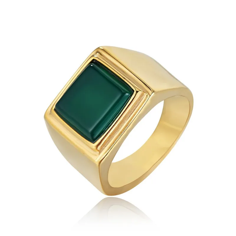 Gents Simple Green Red Onyx Square Stone Mens Signet Ring In Solid ...