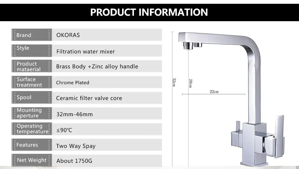 OKAROS квадратный фильтр кран для кухни латунный хромированный никель черный хаки два отверстия двойной спрей кухонный смеситель для воды C008