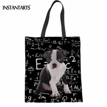 INSTANTARTS Kawaii 3D Щенок Бостон-терьер любовь Математика/лошадь Лен с принтом сумки для покупок повседневные студенческие Эко сумки книжные сумки
