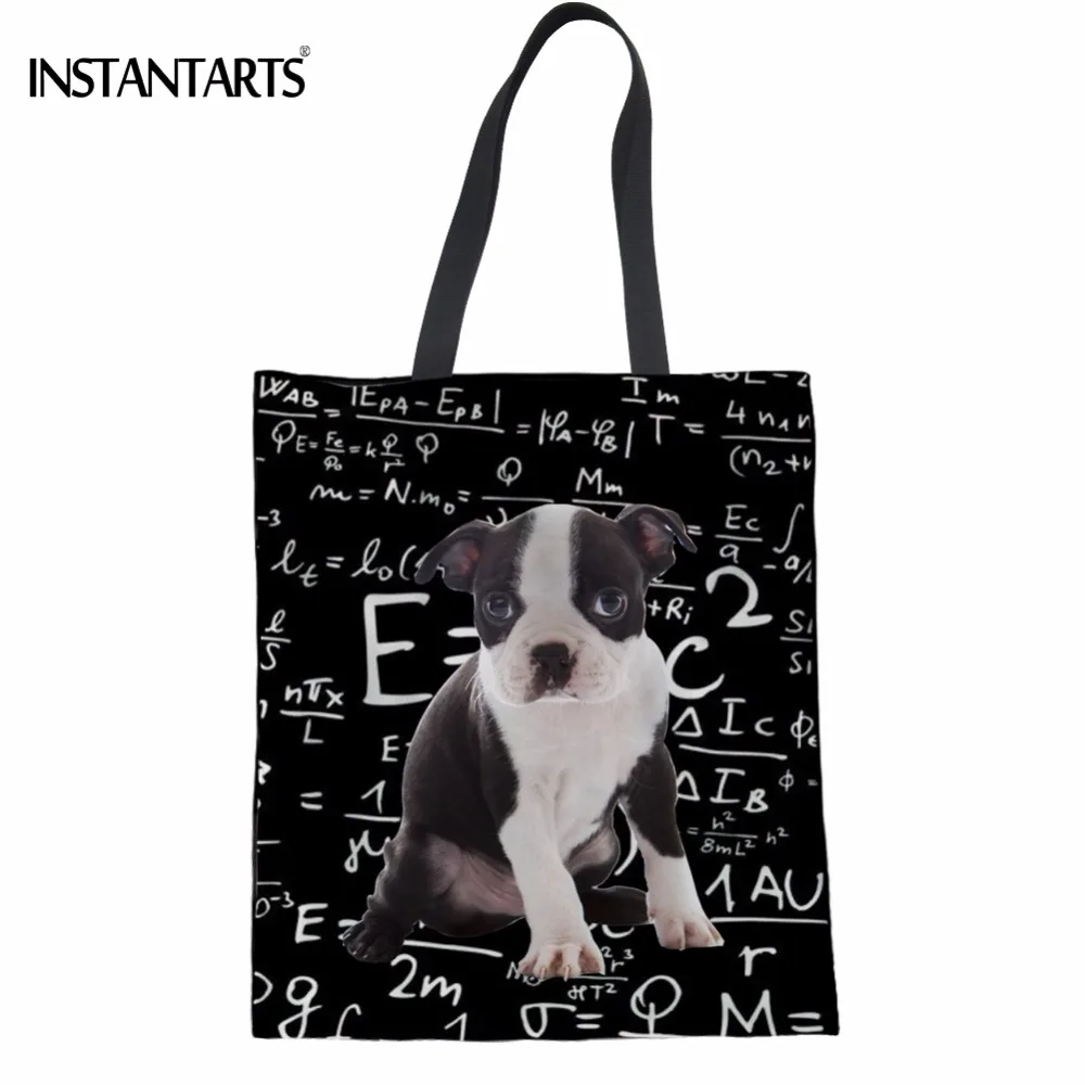 INSTANTARTS Kawaii 3D Puppy Boston Terrier Love Math/льняные хозяйственные сумки с принтом лошади