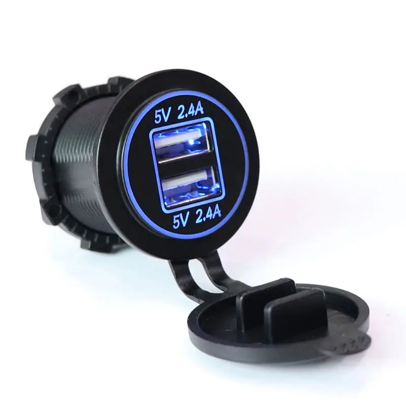 

12V-24V Dual USB Charger for Motorcycle Auto Truck ATV Boat LED 2.4A Dual USB Socket Charger Power Adapter Outlet Power