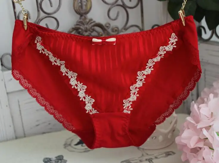 

100% Real Photos Good Quality M L XL Red Lovely Cute Lolita Kawaii Princess Sexy Cotton Chiffon Panties Underwear Brief WP347