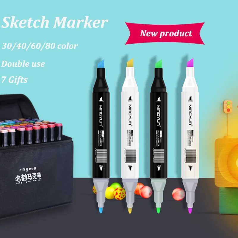 

MINGYUN SketchMarker Touch Pen Set Artist Design 60/168/30/40/80 Color for drawing Watercolor Brush Pen Liners Dual Head 7 Gfits